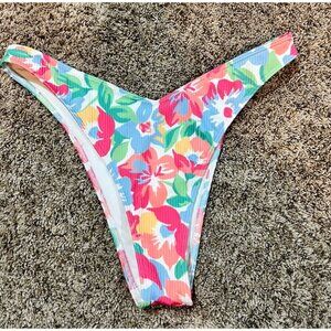Hollister Swim Women's Ribbed High-Leg Cheekiest Bikini Bottom ~ Med ~ Pink/Blue